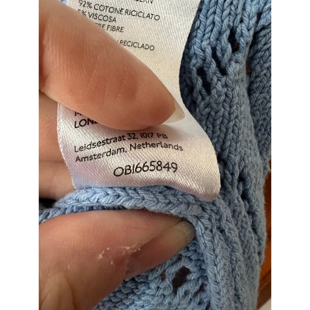 BDG Women's Open Knit Crochet Cardigan Sweater Short Sleeve Powder Blue Size L - Picture 8 of 10